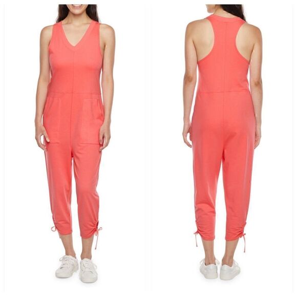 Flirtattitude  Jumpsuit Womens Sz Small Athleisure Georgia  peach Racerback New - Picture 1 of 8